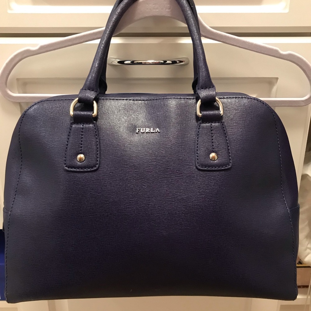 Blue Furla zip top satchel